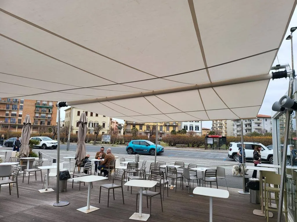 HTV II retractable sail system at a restaurant in Italy