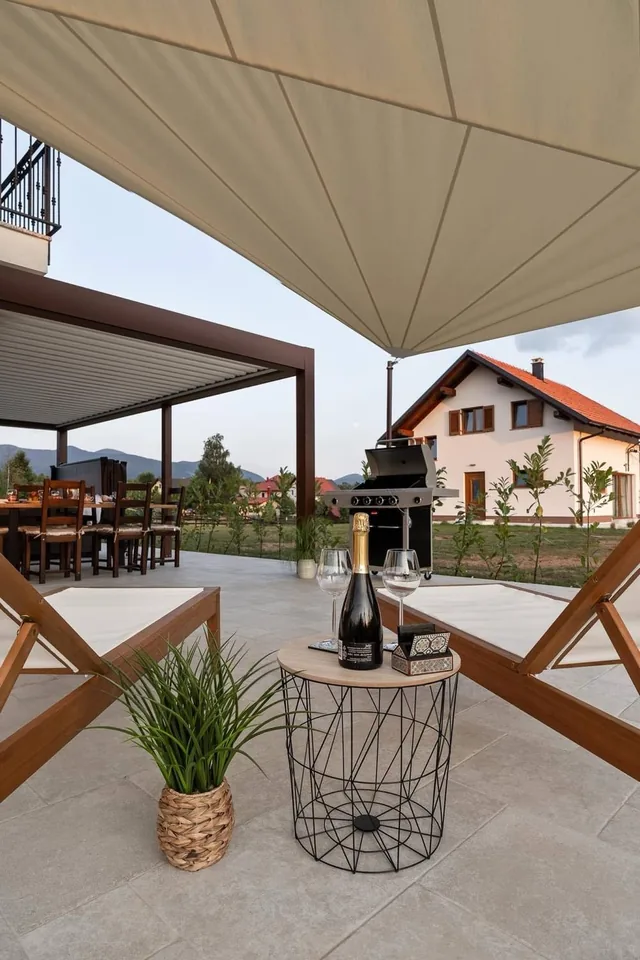 Outdoor lounge beneath the HTS-AL sail in Gorski kotar
