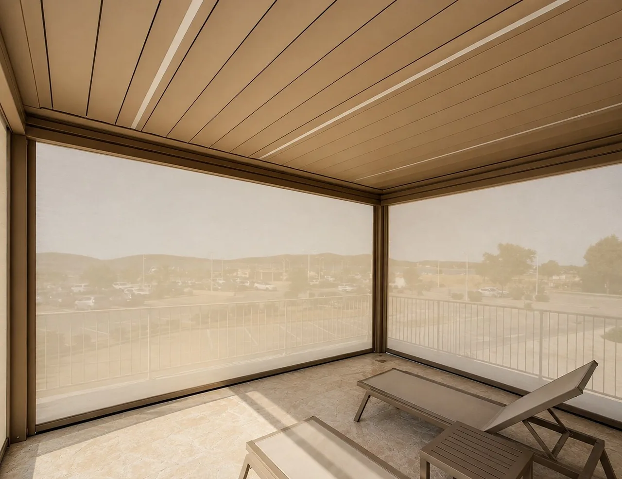 Vertical ZIP screens integrated into an outdoor structure